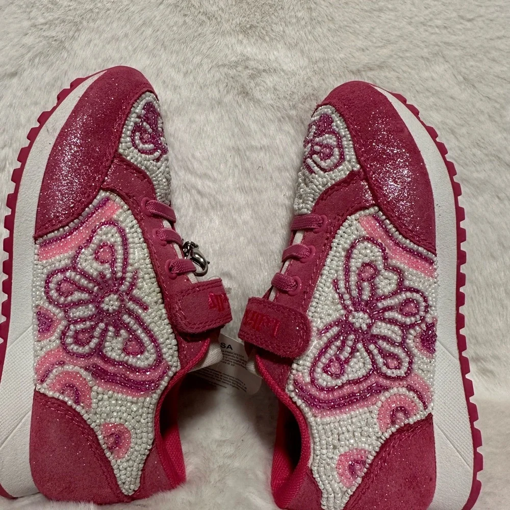 Lelli Kelly Kids Pink and White Butterfly Beaded Sneakers